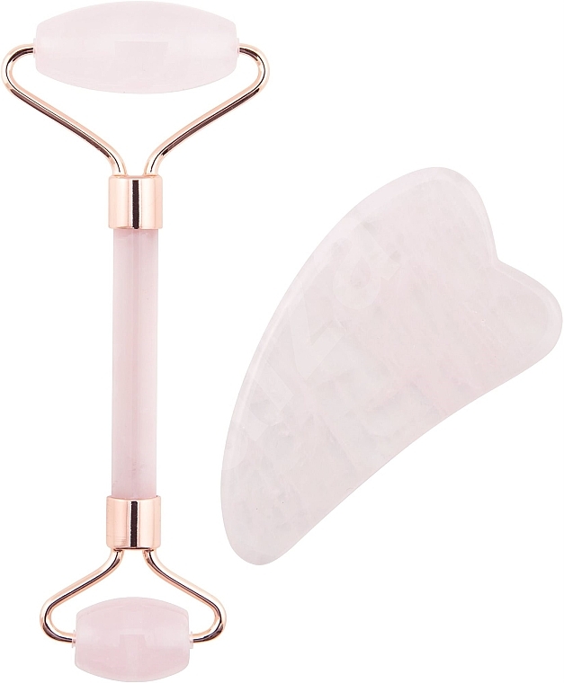 Rose Quartz Face Massage Kit - Palsar7 Massage Roller and Plate Guasha Rose Quartz (roll/1pc + guasha/1pc) — photo N1