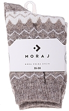 Warm Wool Socks, CSW800-003, brown-beige with ornaments - Moraj — photo N2