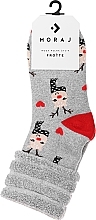 Fragrances, Perfumes, Cosmetics Warm Socks with Christmas Print, CSL450-037, grey with deer and red heel - Moraj