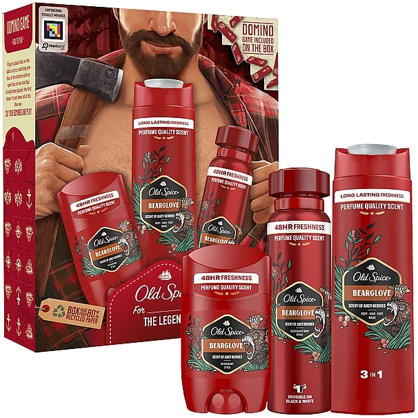 Set - Old Spice The Legend Bearglove (sh/gel/250ml + deo/50ml + spray/150ml + domino/1pc) — photo N1