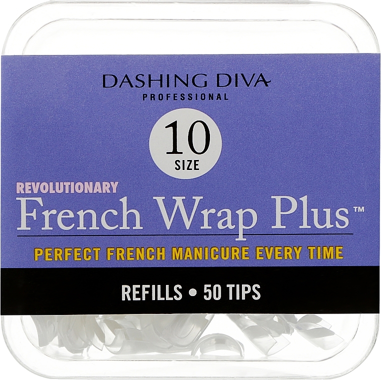 Narrow Nail Tips "French Smile+" - Dashing Diva French Wrap Plus White 50 Tips (Size 10) — photo N1