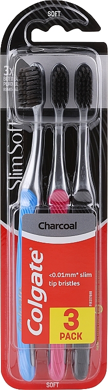 Soft Toothbrushes, blue+pink+black - Colgate Slim Soft Blue — photo N1