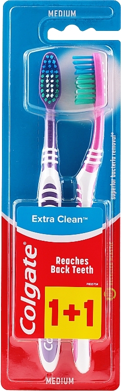 Tooth Brush, medium, "Extra Clean", violet + pink - Colgate Extra Clean Medium — photo N1