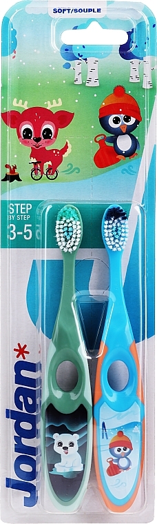 Kids Toothbrush, 3-5 yr, khaki + dark blue - Jordan Step By Step Soft Clean — photo N1