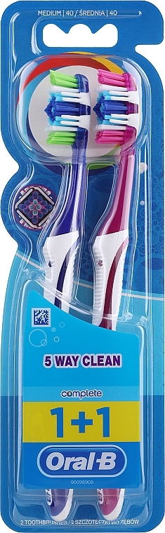 5 Way Clean Toothbrush Set, 40 medium, blue + crimson - Oral-B Complete 5 Way Clean — photo N1