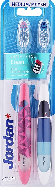 Toothbrushes, medium, white and blue + pink with ornament - Jordan Individual Clean Medium — photo N1