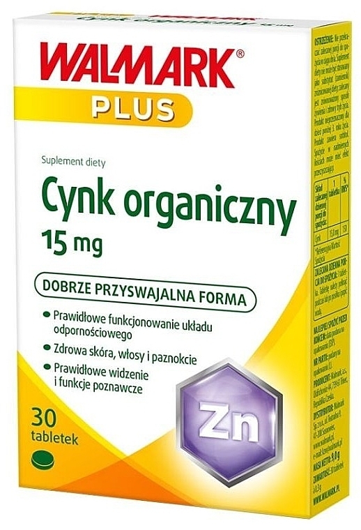 Organic Zinc Dietary Supplement, 15 mg, 30 pcs - Walmark — photo N1