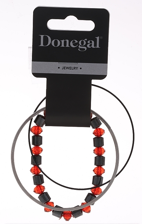 Thread Bracelet with Jewelry, 3 pcs, 6408, red+black+silver - Donegal	 — photo N1