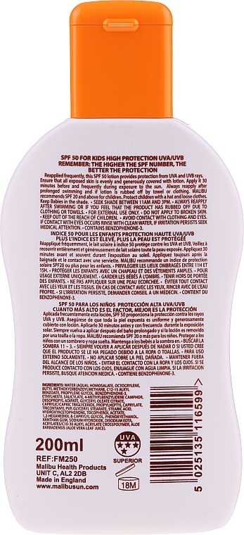 Sunscreen Waterproof Kids Lotion - Malibu Sun Kids Lotion SPF50  — photo N2