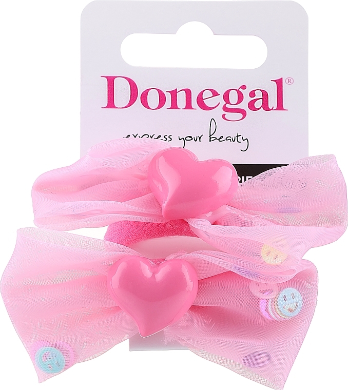 Donegal - Hair Clip Set, FA-5602, 2 pcs, pink bows with hearts — photo N1