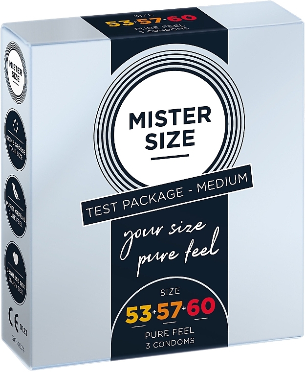 Latex Condoms, size 53-57-60, 3 pcs. - Mister Size Test Package Medium Pure Fell Condoms — photo N1