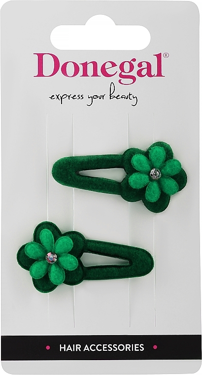 Hair Clip, FA-5607, dark green with flowers, 2 pcs - Donegal — photo N1