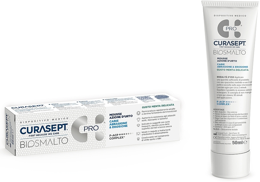 Teeth Mousse - Curaprox Curasept Biosmalto Impact Action Mousse Caries, Abrasion & Erosion Delicate Mint — photo N1