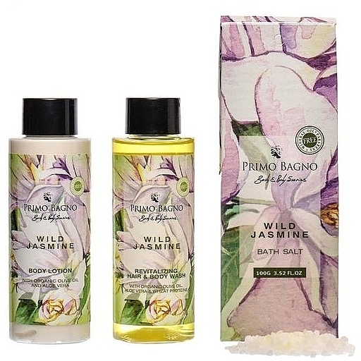 Set - Primo Bagno Wild Jasmine (body/wash/100ml + b/lot/100ml + b/salts/100g + sponge/1pcs) — photo N2