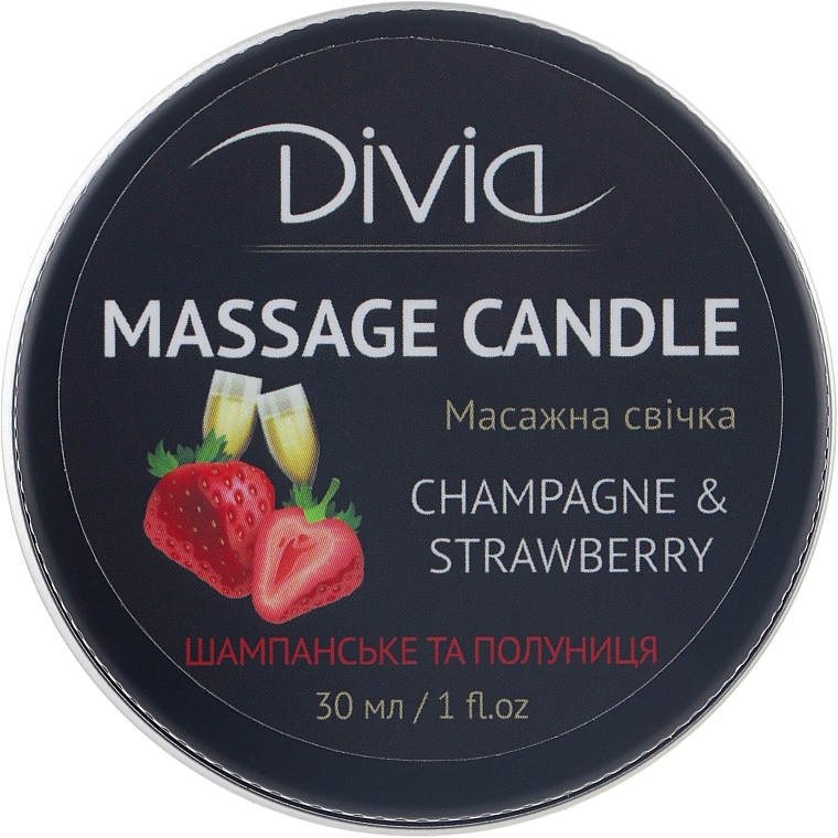 Hand & Body Massage Candle "Champagne & Strawberry", Di1570 (30 ml) - Divia Massage Candle Hand & Body Champagne & Strawberry Di1570 — photo N1