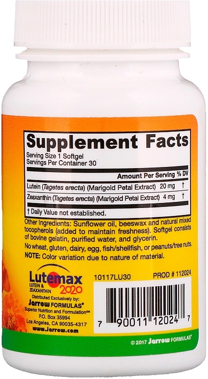 Dietary Supplement "Lutein 20mg" - Jarrow Formulas Lutein 20mg — photo N2