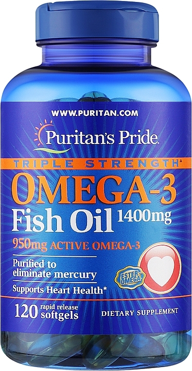 Omega-3, in gel capsules - Puritan's Pride Triple Strength Omega-3 Fish Oil 1400mg — photo N2