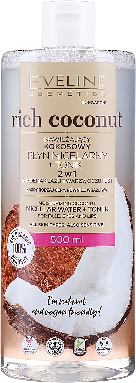 Micellar Water & Toner - Eveline Cosmetics Rich Coconut — photo N1