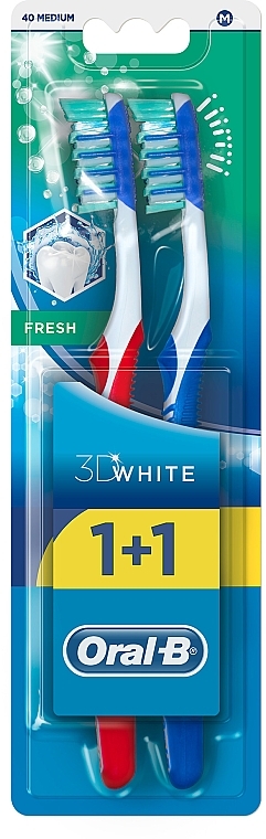 Toothbrush Set, 40 medium, red + dark blue - Oral-B 3D White Fresh 40 Medium 1+1 — photo N1