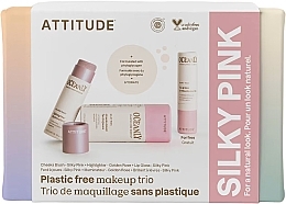 Fragrances, Perfumes, Cosmetics Set - Attitude Oceanly Silky Pink Set (highl/8.5g + lip/stick/3.4g + blush/8.5g)