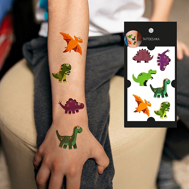 Kids Temporary Tattoo Set "Purple Dinosaurs" - Tattooshka — photo N4