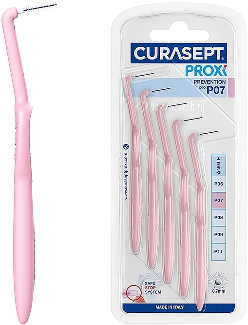 Interdental Brushes P07, 0.7 mm, pink - Curaprox Curasept Proxi Angle Prevention Pink — photo N1