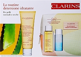 Normal & Dry Skin Care Set - Clarins La Routine Moisturizing Cleansing Box (f cl/cr/125ml + makeup remover/30ml + bag/1pc + f/ton/50ml) — photo N1