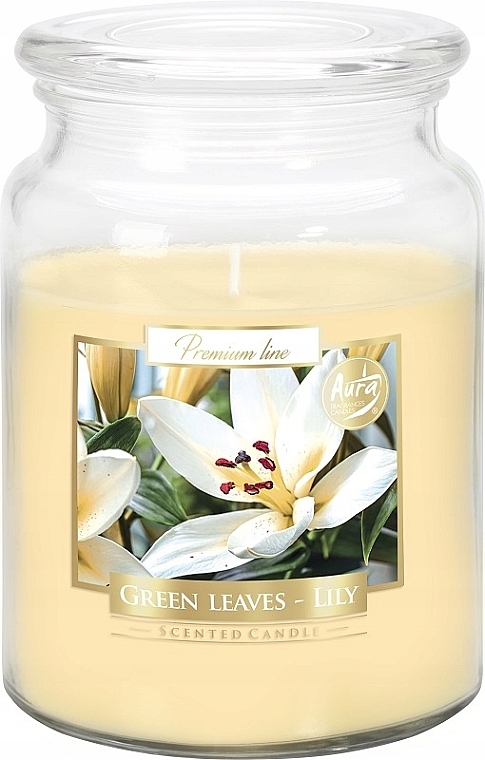 Premium Scented Candle in Jar 'Green Leaves & Lily' - Bispol Premium Line Aura Green leaves & Lily — photo N1