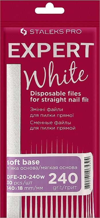 Soft Straight Nail File Refills Set, white, 240 grit, 30 pcs - Staleks Pro Expert White 20  — photo N1