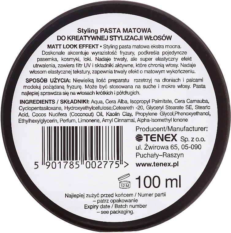 Hair Styling Paste - Tenex Stile Unico Pasta — photo N3