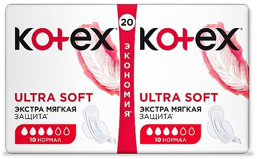 Sanitary Pads, 20 pcs - Kotex Ultra Dry&Soft Normal Duo — photo N3