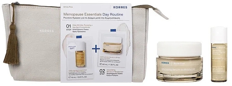 Set - Korres White Pine Menopause Essentials Day Routine Set (d/cr/40ml + ser/15ml+ bag) — photo N1