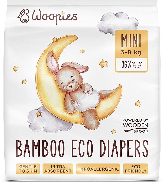 Diapers, 3-8 kg, 36 pcs - Wooden Spoon Woopies Eco Mini — photo N1