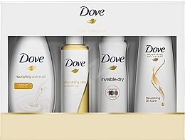 Fragrances, Perfumes, Cosmetics Set - Dove Pure Care Dry Oil (sh/gel/250ml + antiperspirant/150ml + shm/250ml + oil/200ml)