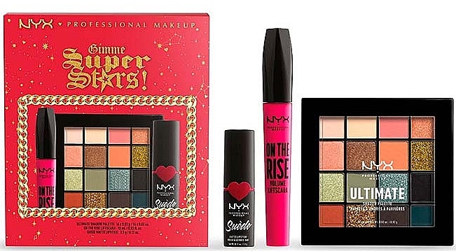 Set - NYX Professional Gimme Super Stars Glam Side (mascara/10ml + lipstick/3.5g + eye/palette/13.28g) — photo N1