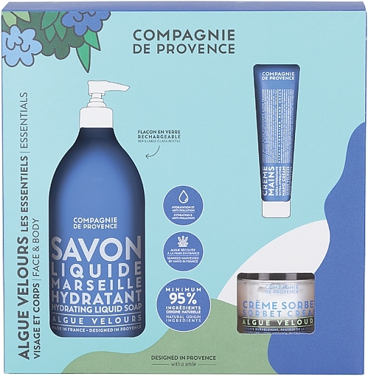 Set - Compagnie De Provence Algue Velours Ultra-Hydrating Essentials Set (soap/495 ml + f/cr/50 ml + h/cr/30 ml) — photo N1