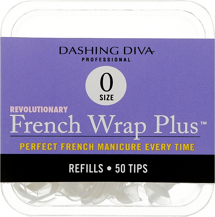 Narrow Nail Tips "French Smile+" - Dashing Diva French Wrap Plus White 50 Tips (Size 0) — photo N1