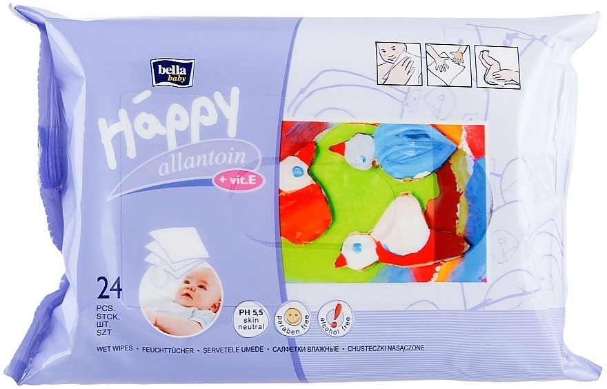 Wet Wipes with Vitamin E, 24 pcs. - Bella Baby Happy Vit E & Allantoin — photo N1