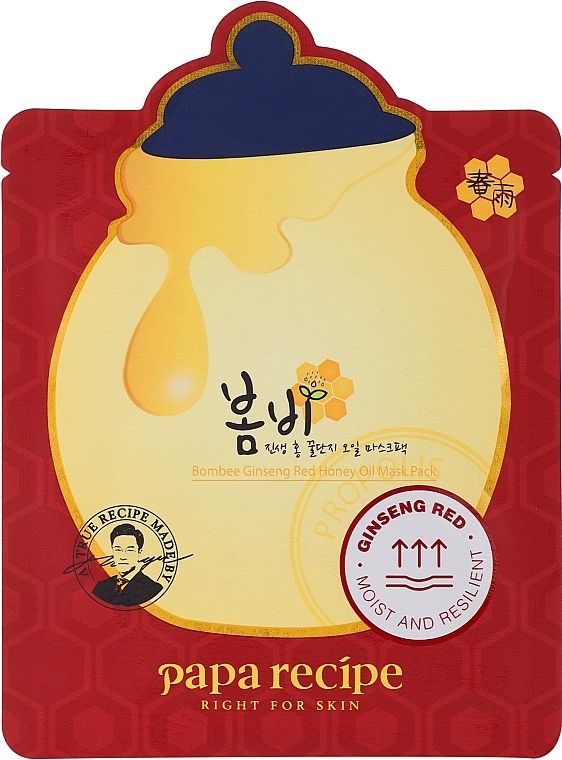 Sheet Mask with Honey Extract & Ginger - Papa Recipe Bombee Ginseng Red Honey Oil Mask — photo N1