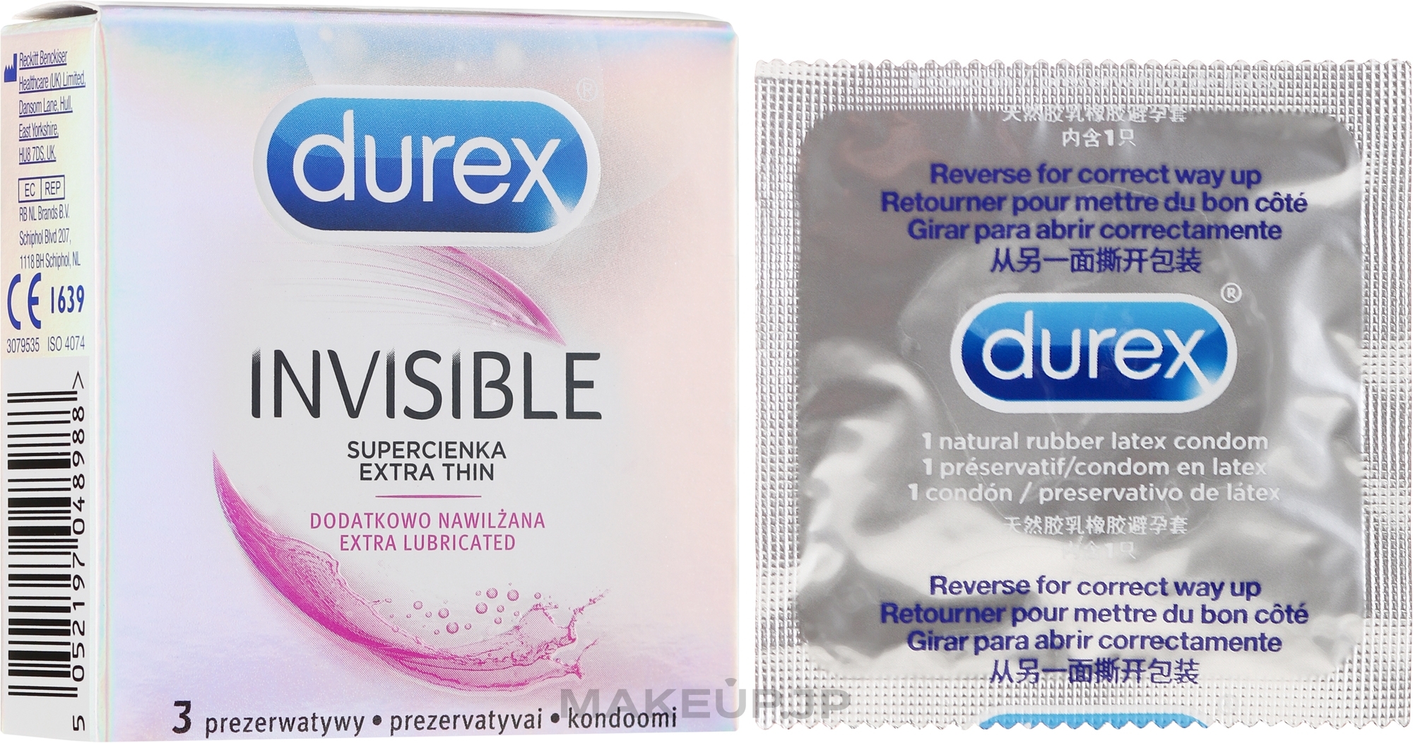 Extra Lubricated Condoms, ultra-thin, 3 pcs - Durex Invisible — photo 3 szt.