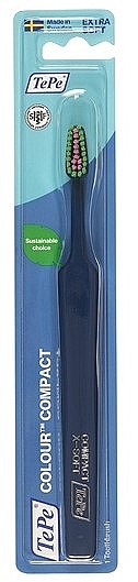 Toothbrush, super soft, blue with green bristles - TePe Colour Compact X-Soft Gul — photo N1