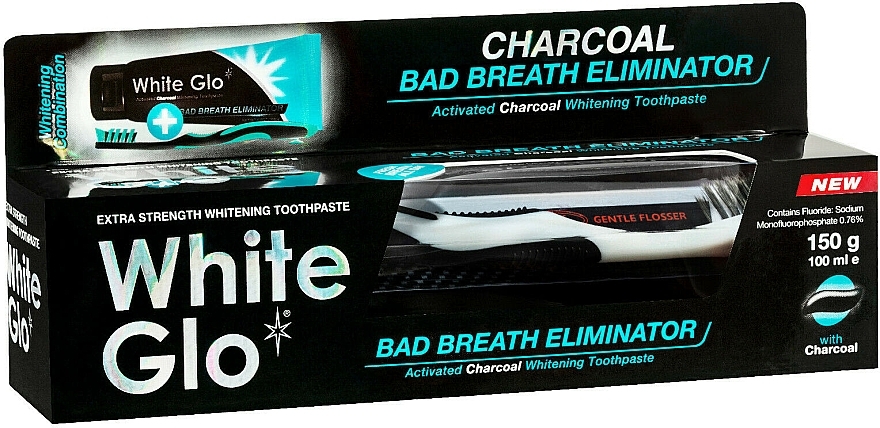 Set "Fresh Breath" with Black-White Brush - White Glo Charcoal Bad Breath Eliminator (t/paste/100ml + t/brush/1) — photo N1