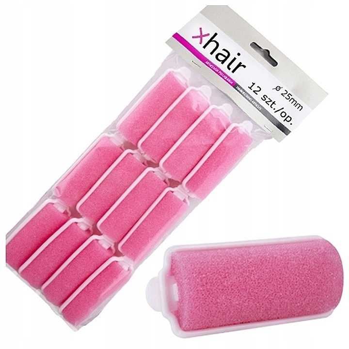 Soft Curlers, d25 mm, pink, 12 pcs - Xhair — photo N1
