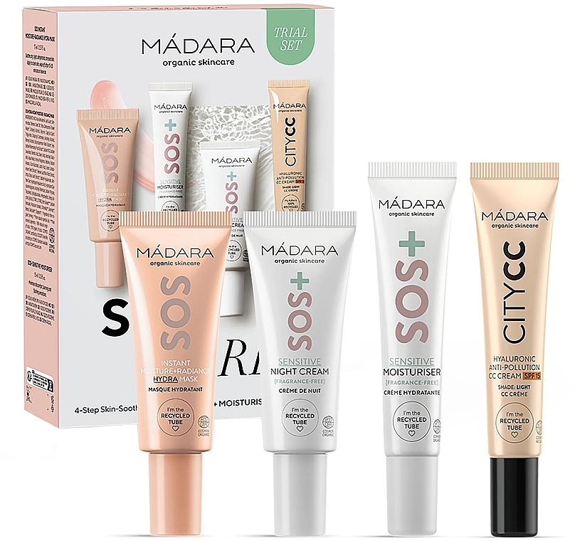 Set - Madara Cosmetics SOS Care 4-Step Skin-Soothing Routine Set (f/mask/mini/17ml + f/d/cr/mini/15ml + f/n/cr/mini/17ml + cc/cr/mini/15ml) (Light) — photo N1