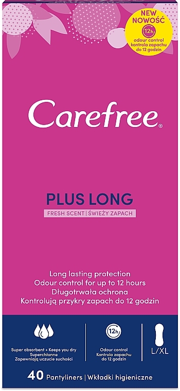 Panty Liners with Fresh Scent, 40 pcs - Carefree Plus Long Fresh Scent — photo N1