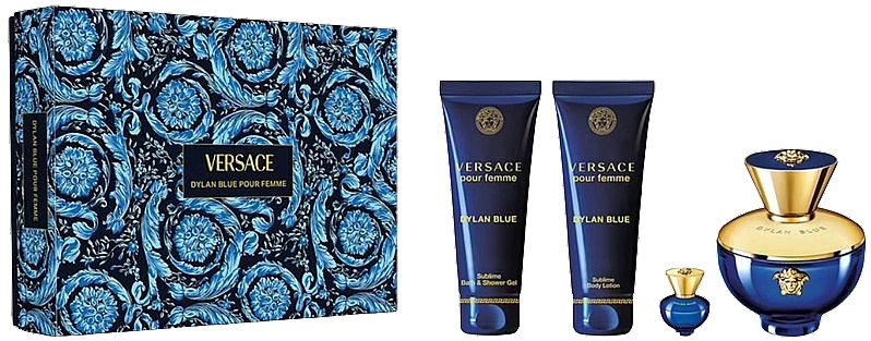 Versace Pour Femme Dylan Blue - Set (edp/100ml + edp/mini/5ml + sh/g/100ml + b/lot/100ml) — photo N1