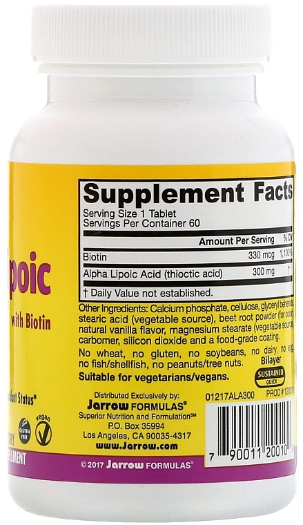 Dietary Supplement - Jarrow Formulas Alpha Lipoic Sustain with Biotin 300 mg — photo N5