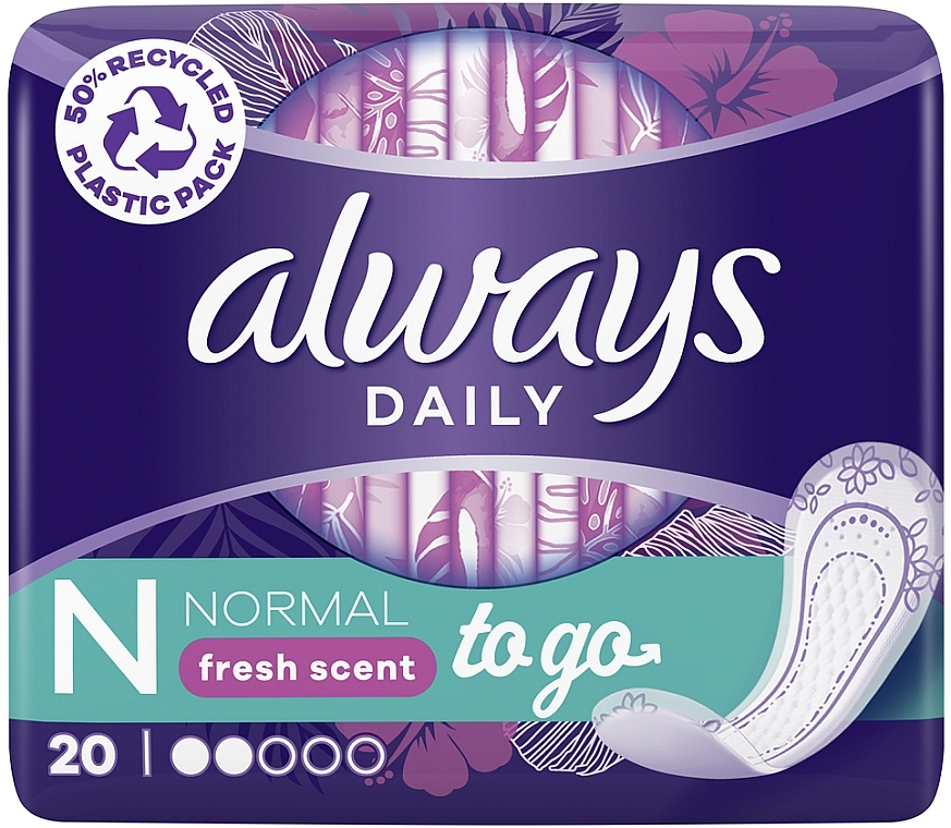 Panty Liners, 20 pcs - Always Dailies Fresh Scent Singles To Go Panty Liners — photo N1