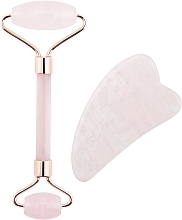 Rose Quartz Face Massage Kit - Palsar7 Massage Roller and Plate Guasha Rose Quartz (roll/1pc + guasha/1pc) — photo N1