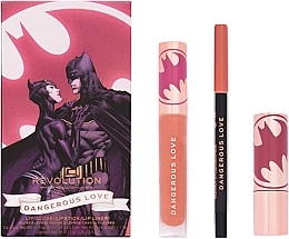 Fragrances, Perfumes, Cosmetics Set - Makeup Revolution x DC Dangerous Love Lip Kit (ip/gloss/3.8g + lip/pencil/1.15g + lipstick/3.5g)